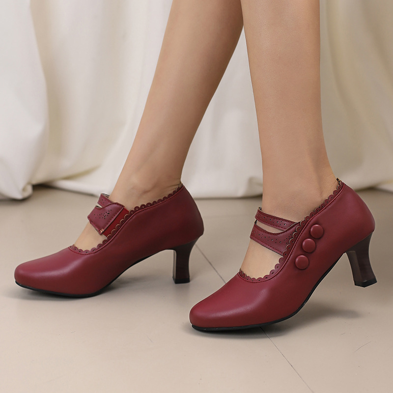 Fashionable High-Heel Retro Mary Jane Double-Breasted Pumps For Women foto 3