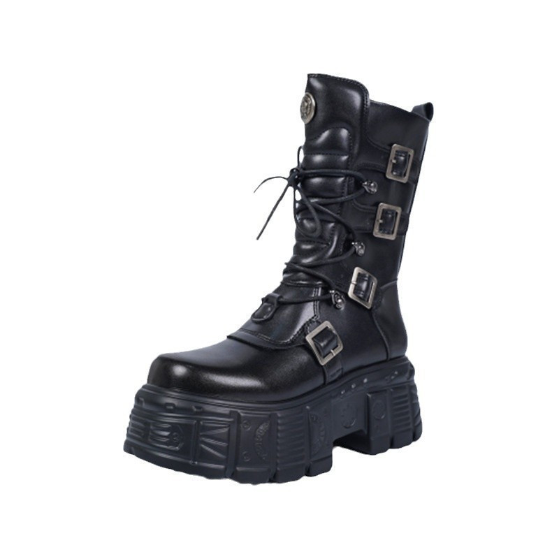 Dark Punk Metal Tank Platform Lace-up Middle Boots Gothic Martin Boots foto 2