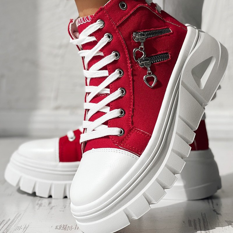 Muffin Heel Side Zipper Front And Rear Lace-up Fashion Casual Sneakers foto 5