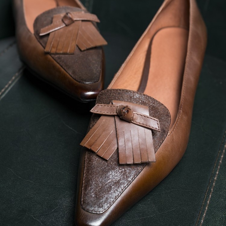 Cowhide Retro Women's Low Heel Low-cut Thick Heel Flat Loafers foto 4
