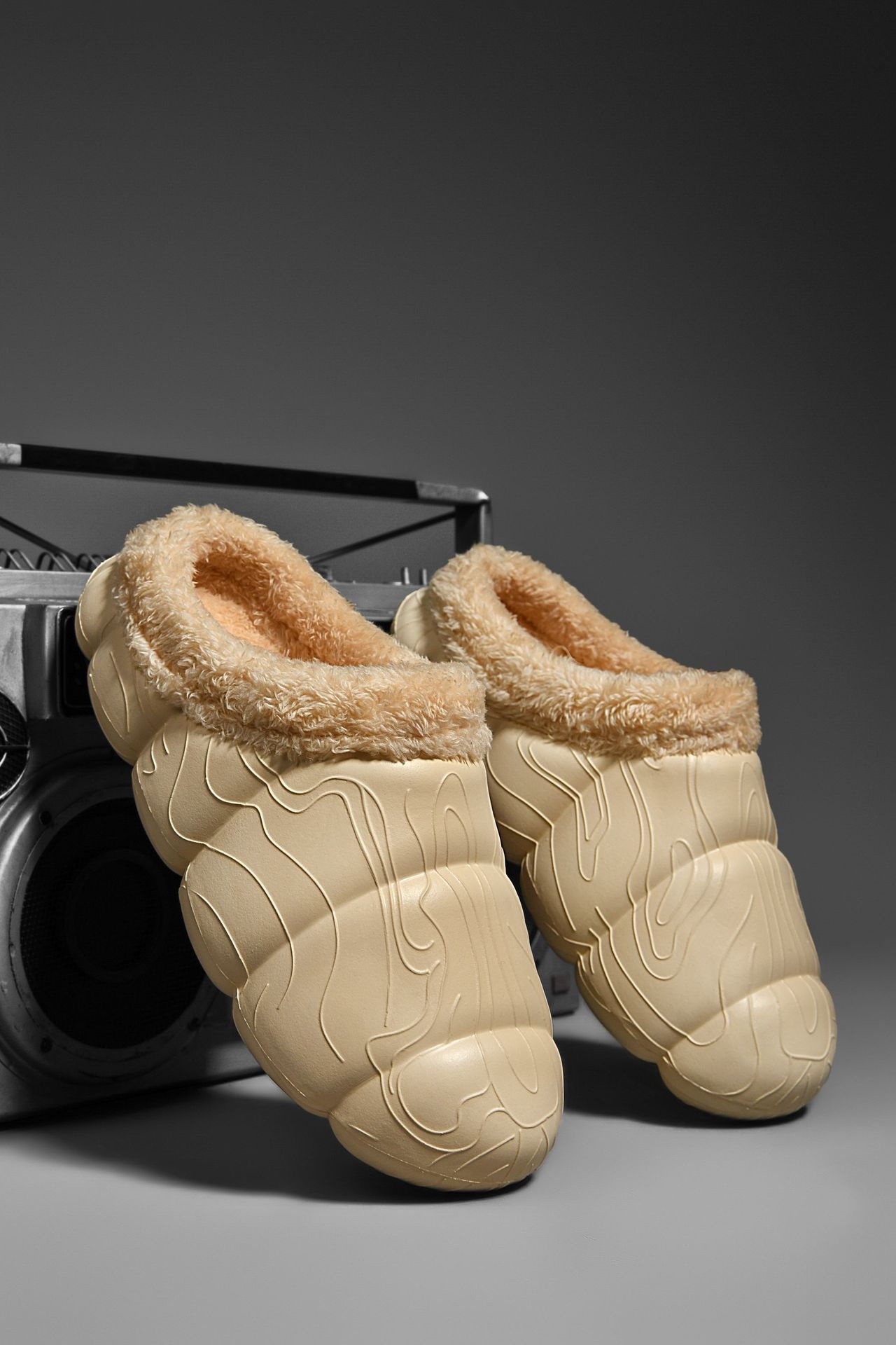 Home Indoor Platform Fleece-lined Contrast Color Cotton Slippers foto 2