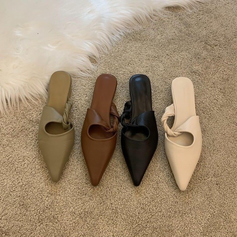 Spring Special-interest Design Soft Leather Semi-toe Box Women's Slippers foto 4
