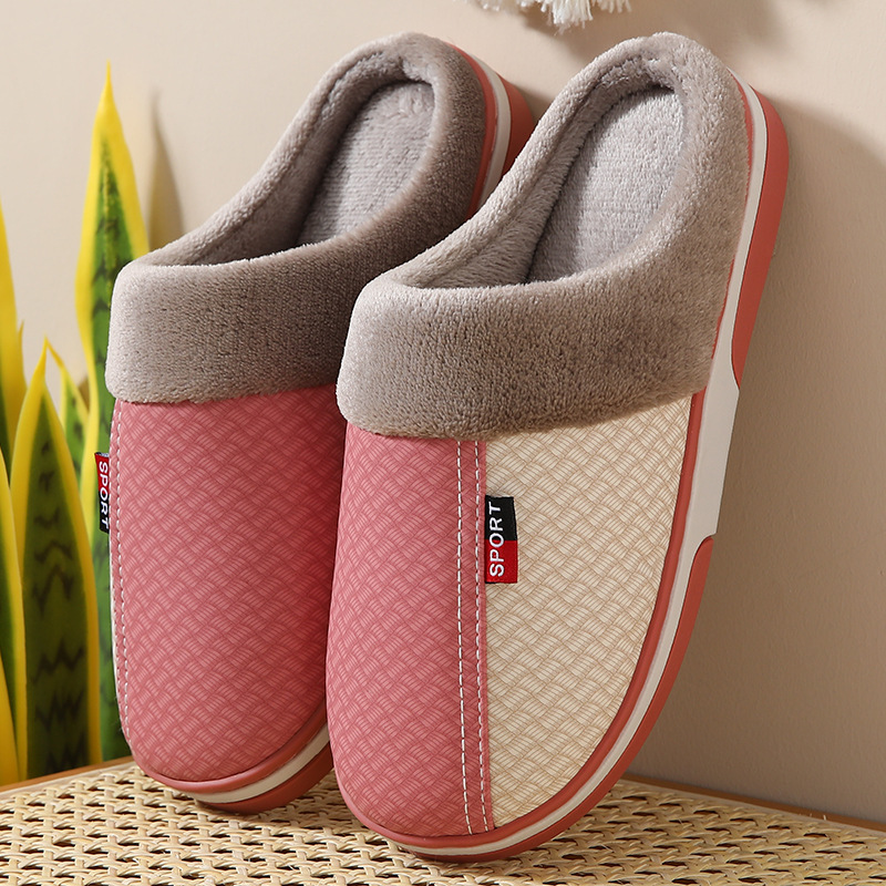 Winter Couple Cotton PU Leather Slippers Waterproof Home Indoor Keeping Cotton Slippers Wholesale foto 5