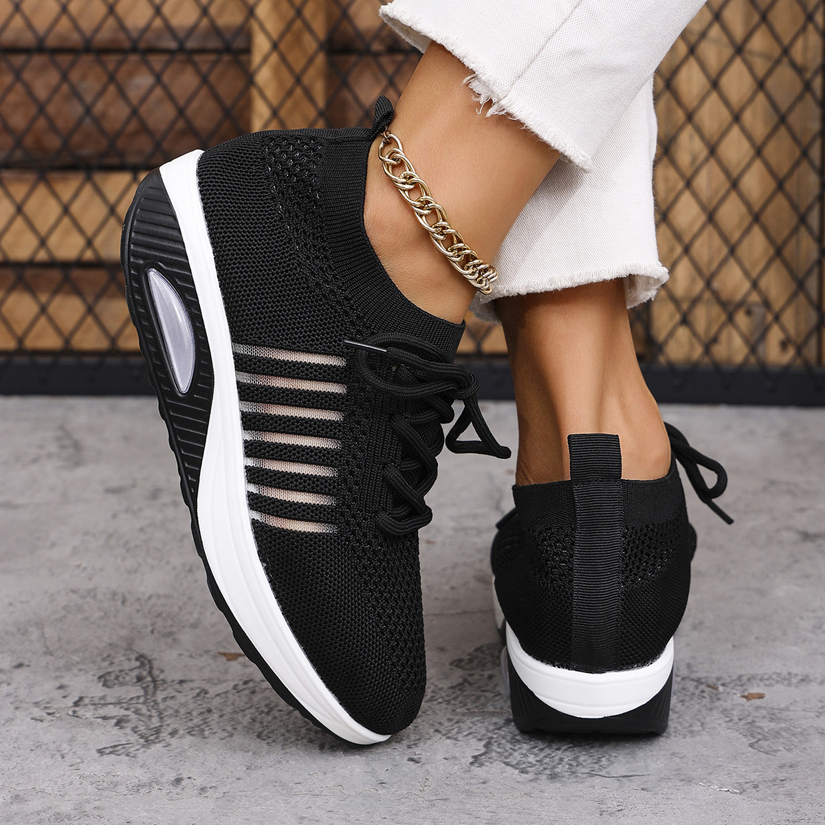 Spring And Autumn New Lace-up Slip-on Wedge Flying Woven Sports Shoes Women foto 2