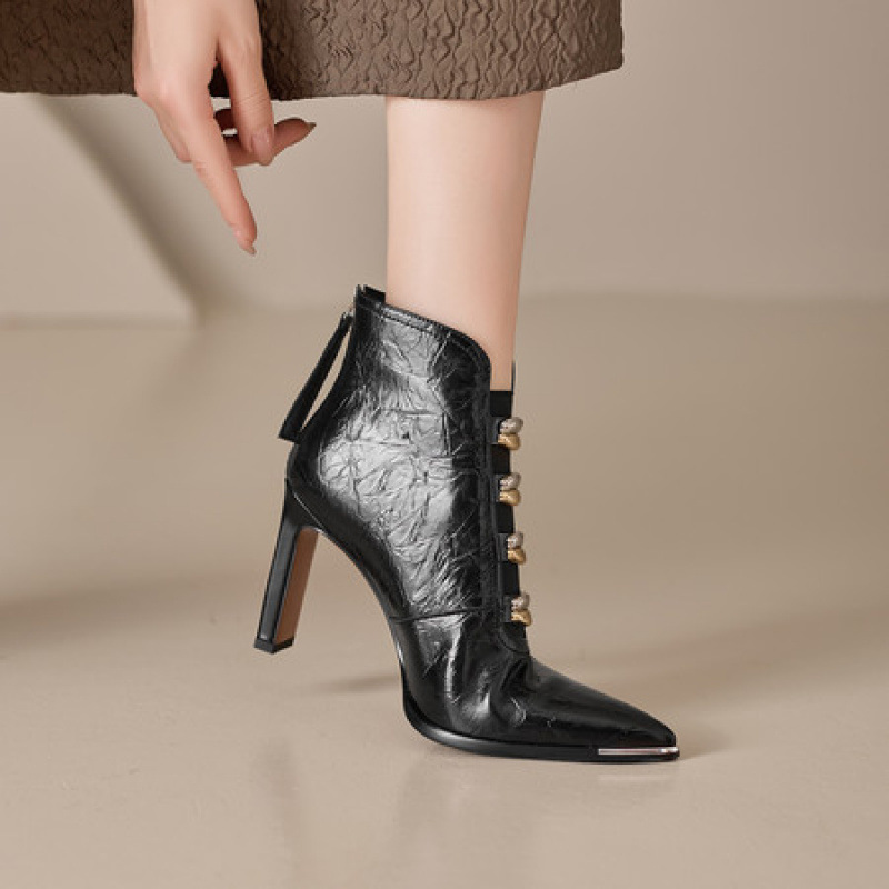 Womens Pointed-toe Chunky-heel Ultra-high Short Boots foto 2