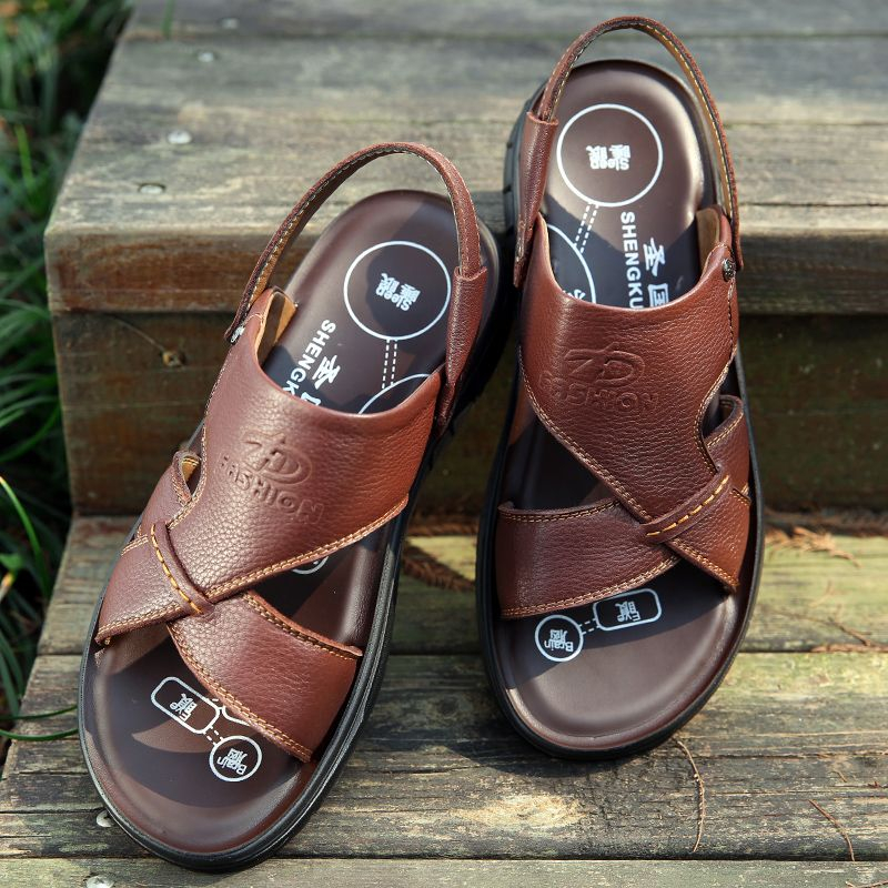 Mens Beach Shoes Genuine Leather Mens Sandals, New-style Casual Non-slip Slippers foto 5
