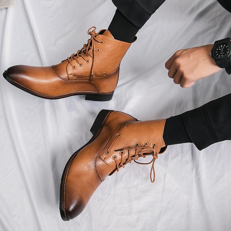Mens Shoes British-style Height-increasing Leather Boots Hairstylist-pointed-toe Leather Shoes foto 4