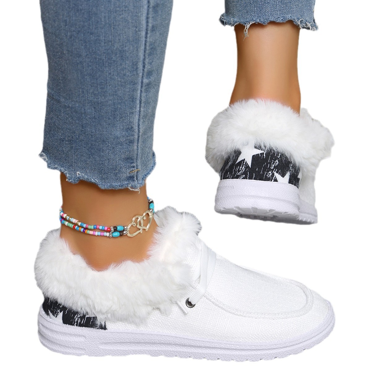 Women's Pumps Plus Size Flat Heel Furry Retro Casual Mom Shoes foto 4