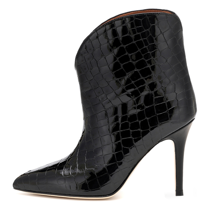 Women's Stiletto Heels With Stone-patterned Patent Leather Ankle Boots foto 2