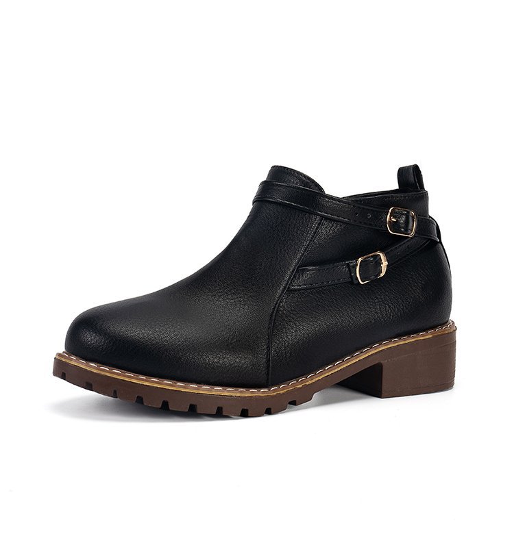 Low-heeled Leather Belt-buckle Plus-size Round-toe Ankle Boots foto 5