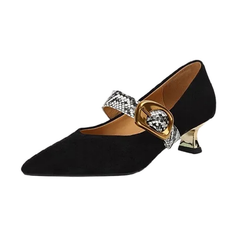 French Pointed High Heels Women's Stiletto Low-cut Shoes Elegant Buckle Regen Shoes foto 2