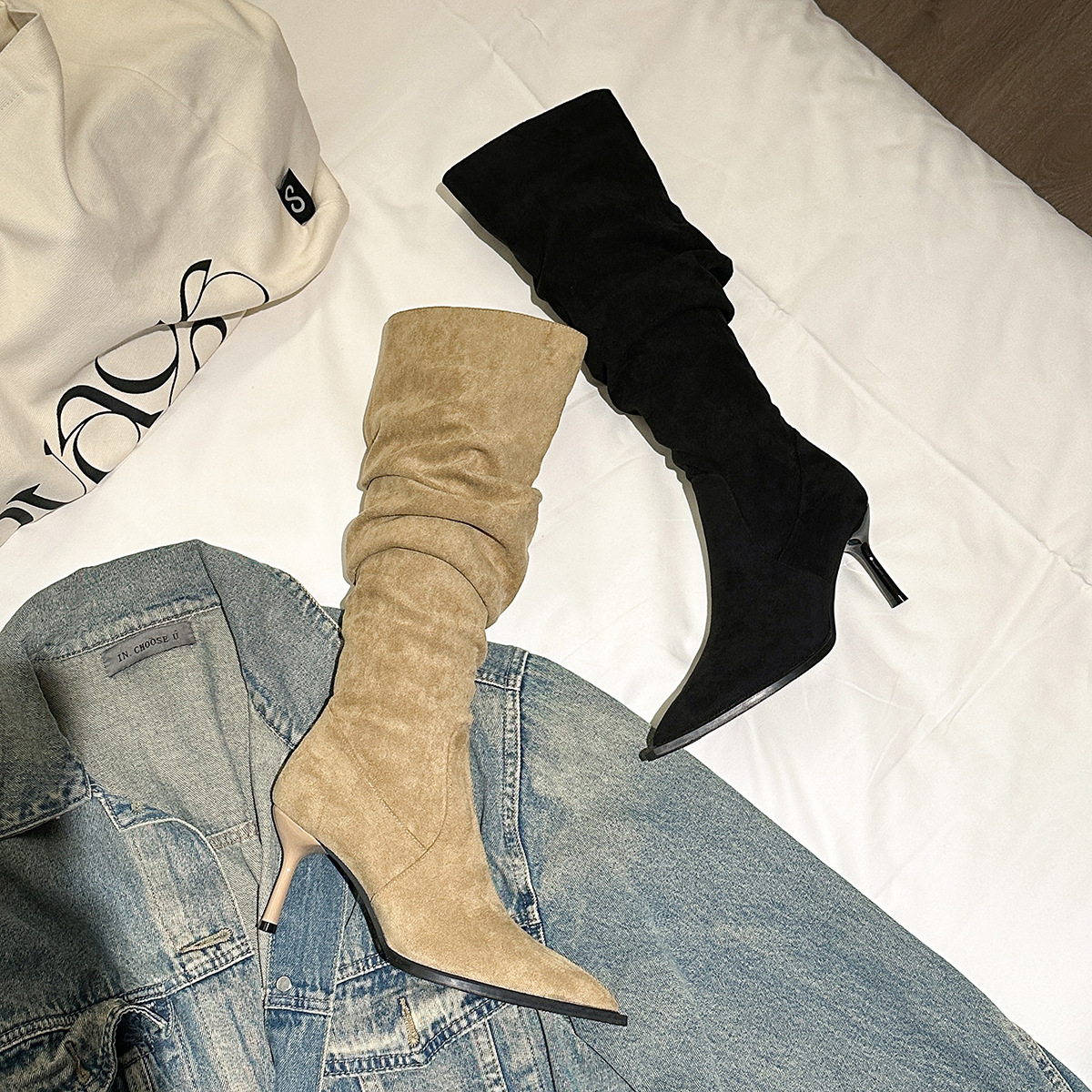 Pointed Toe Skinny Boots Below The Knee Boots foto 3