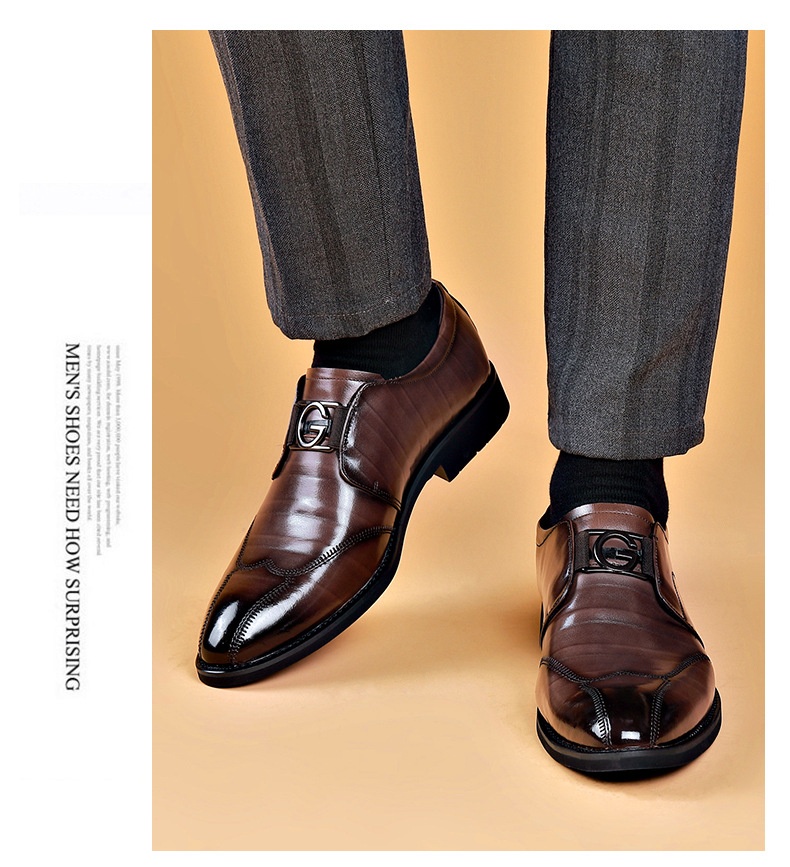 Men's Casual Business Slip-on Embroidered Pointed Leather Shoes foto 2