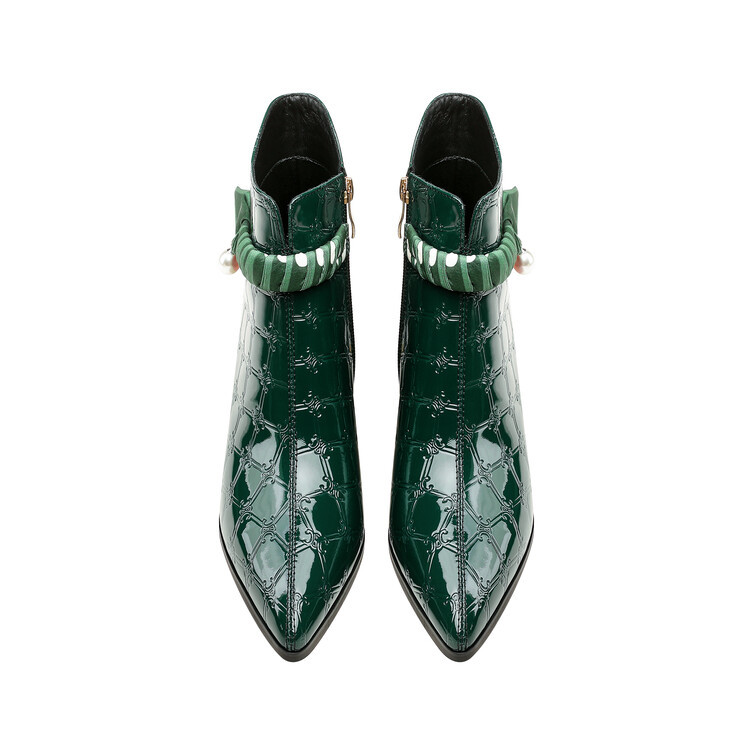 Pointed-toe, Chunky-heeled Ankle-length Boots With A Mid-height Heelstylish Patent Leather foto 5