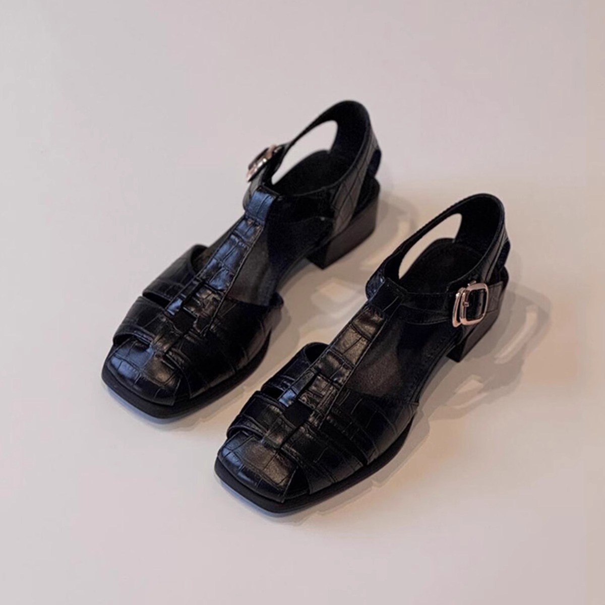 French Style Vintage Weave Roman Shoes For Women foto 4