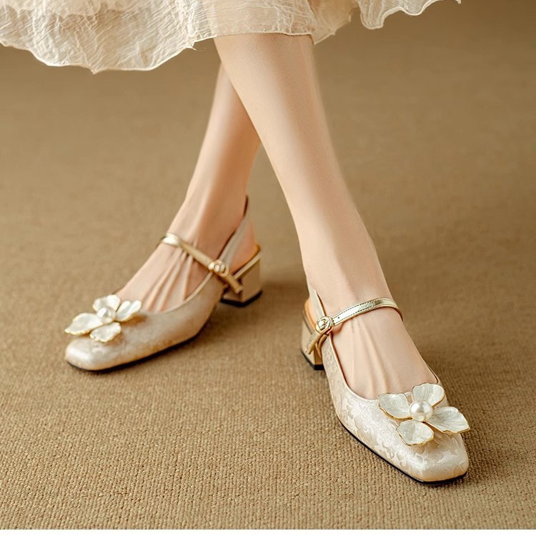 French Retro Square Toe High Heels Women foto 5