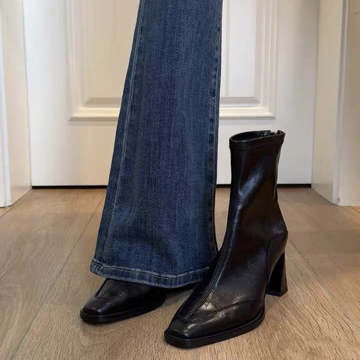 Womens Chunky Heel Vintage Dr Boots foto 5