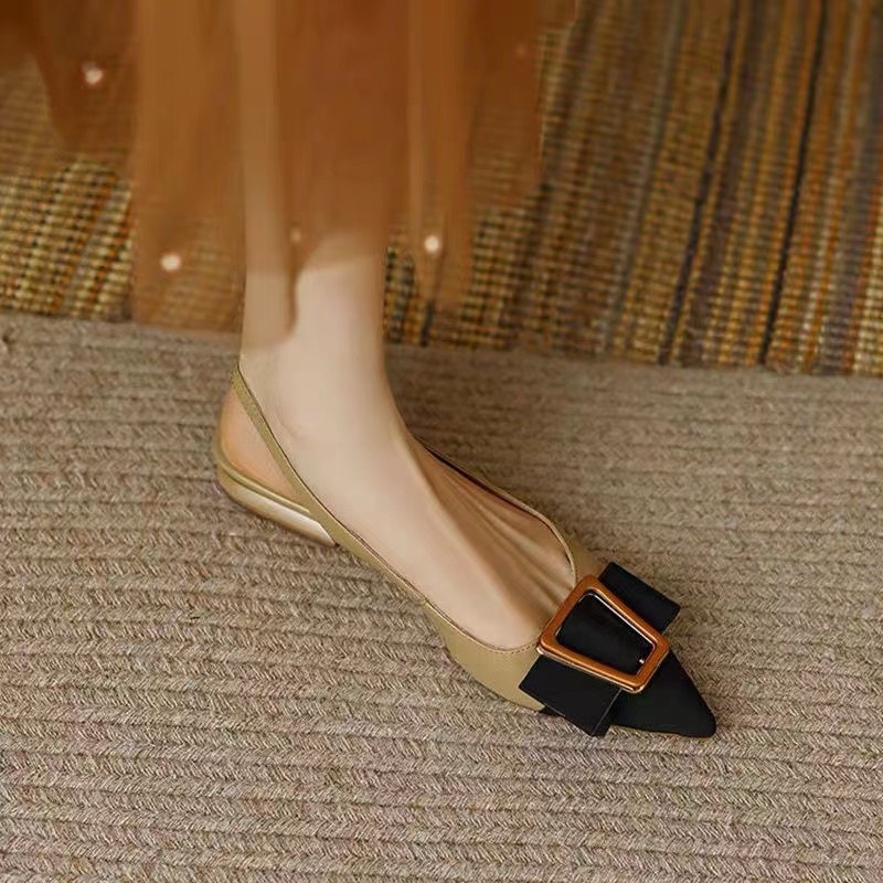 Metal Buckle Back Empty Word Strap Closed Toe Sandals foto 2