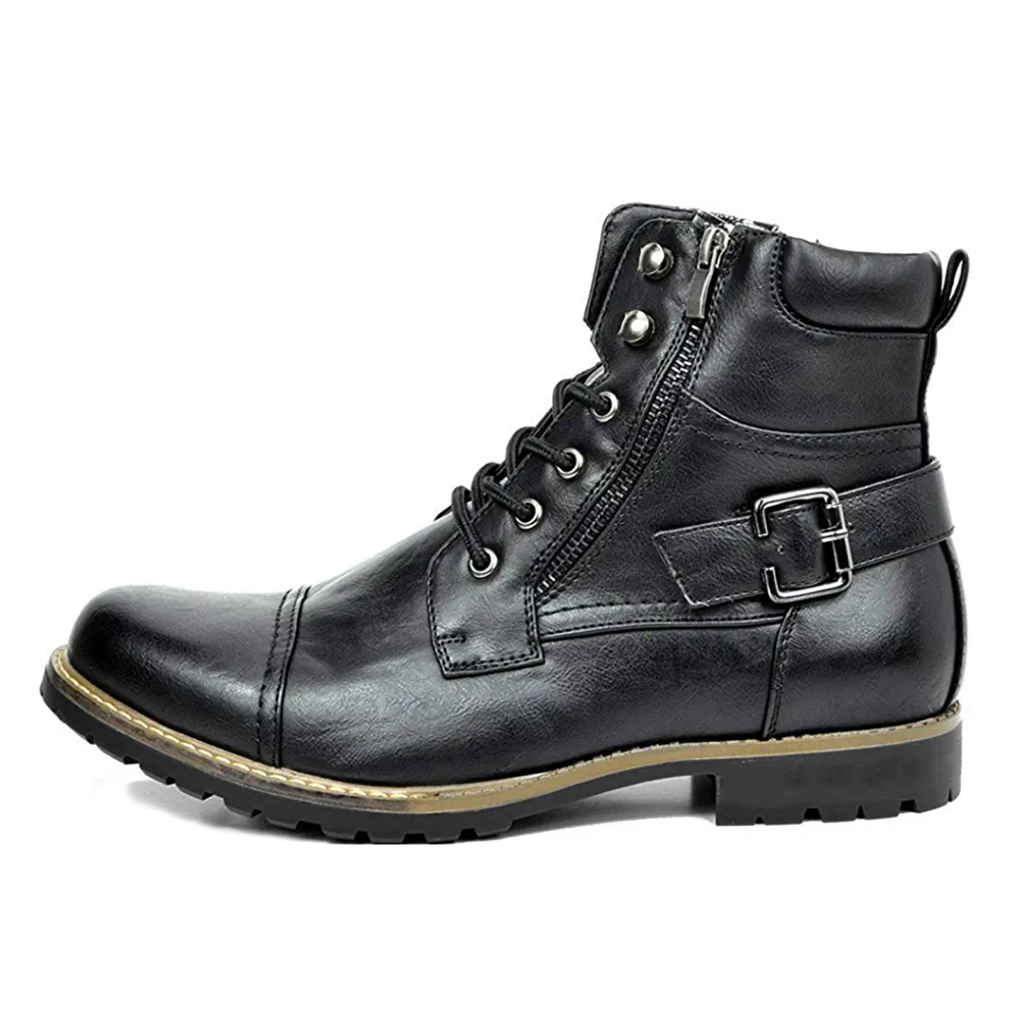 Men's Double Zipper Heavy Machine Leather Boots foto 5