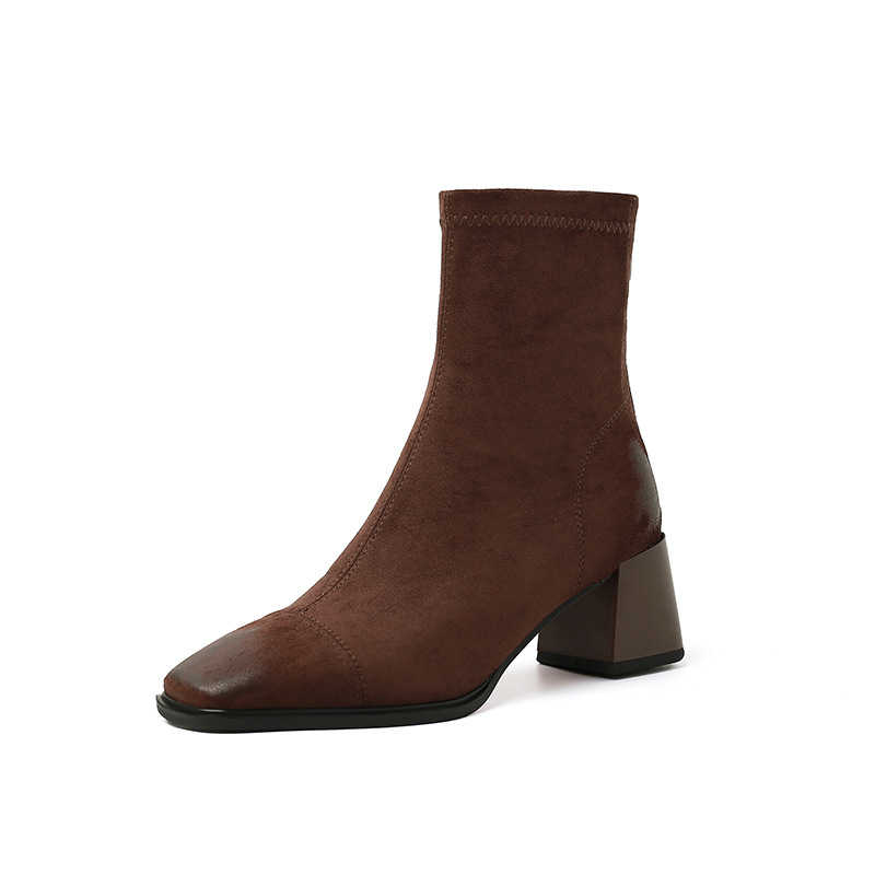 Women's Solid Color Simple Suede Chunky Heel Ankle Boots foto 2