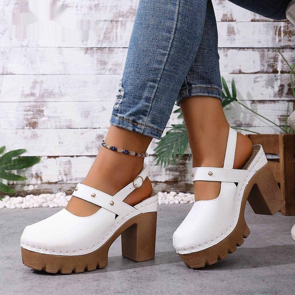 Womens Solid-Color Elegant All-Match Peep-Toe High-Heel Sandals foto 2