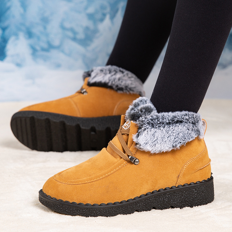 Women's Flat Round-Toe Laced Faux Fur Thicker Short Boots foto 5