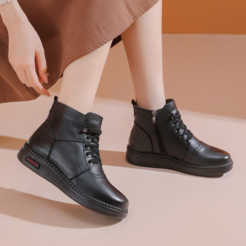Mother Cowhide Wool Fleece Lined Soft Bottom Non-slip Wear-resistant Ankle Boots foto 4