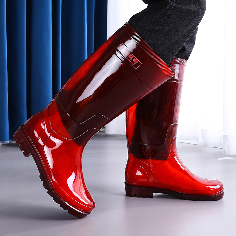 Men's Knee-high Rain Boots Non-woven Jelly Non-slip Wear-resistant Rubber Shoes foto 4