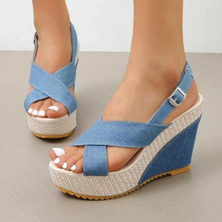 Women's Denim Cross Buckle Sandals foto 2