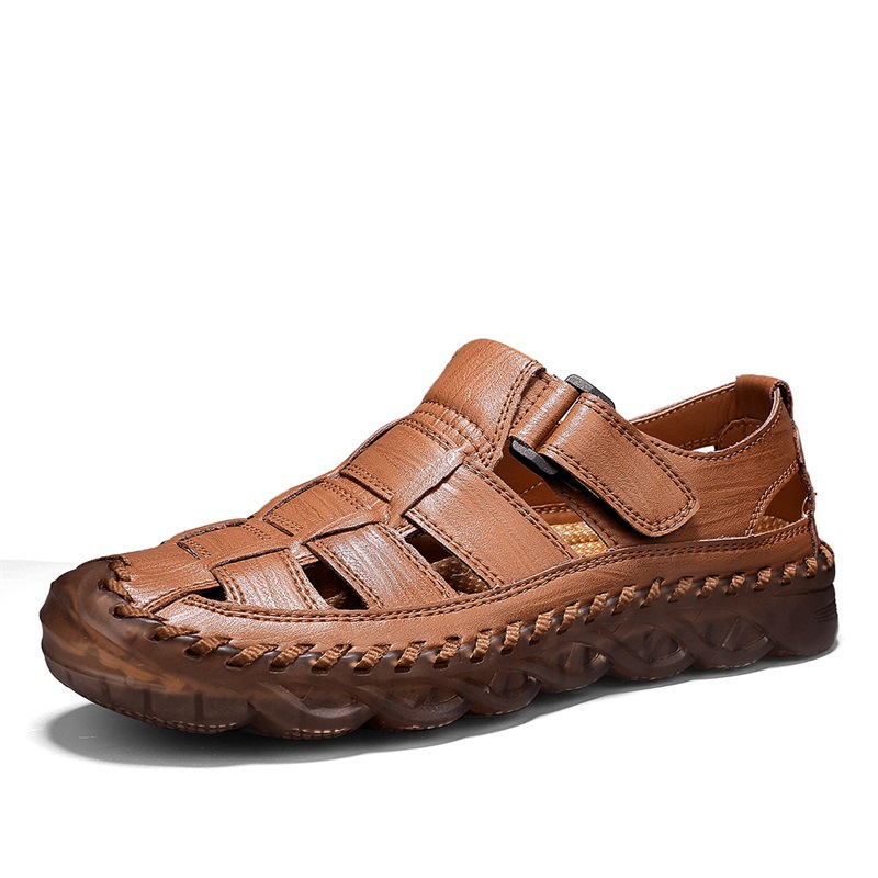 Mens Beach Sandals Outdoor Casual Leather Closed-Toe Wear-Resistant Breathable Shoes For Men foto 2