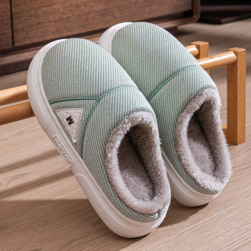 Solid Striped Home Slippers Winter Warm Fleece Shoes Men Indoor Bedroom Floor Plush Slippers For Women Couple foto 4