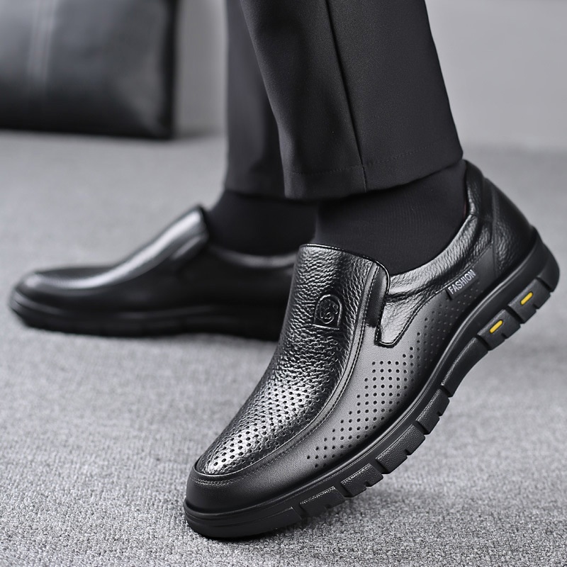 Men's Leather Soft Bottom Cutout Leather Shoes Breathable foto 3