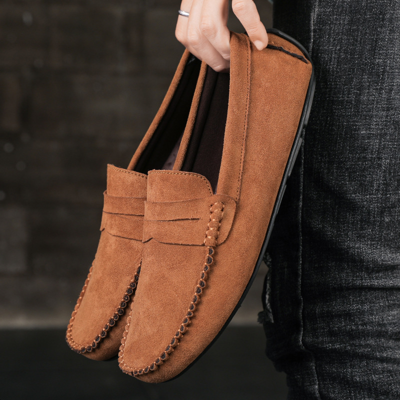 Hand-stitched Men's Beanie Shoes Velvet Leather Handmade foto 3