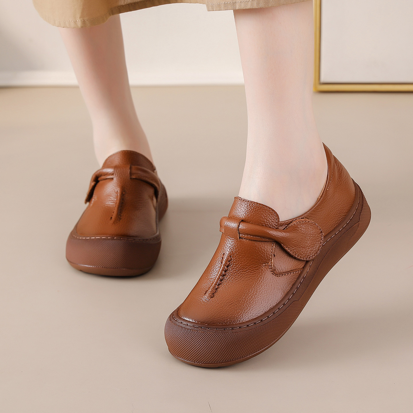 First-layer Cowhide Soft-soled Mom Shoes Comfortable Vintage Slip-on Shoes Made From Genuine Leather foto 5