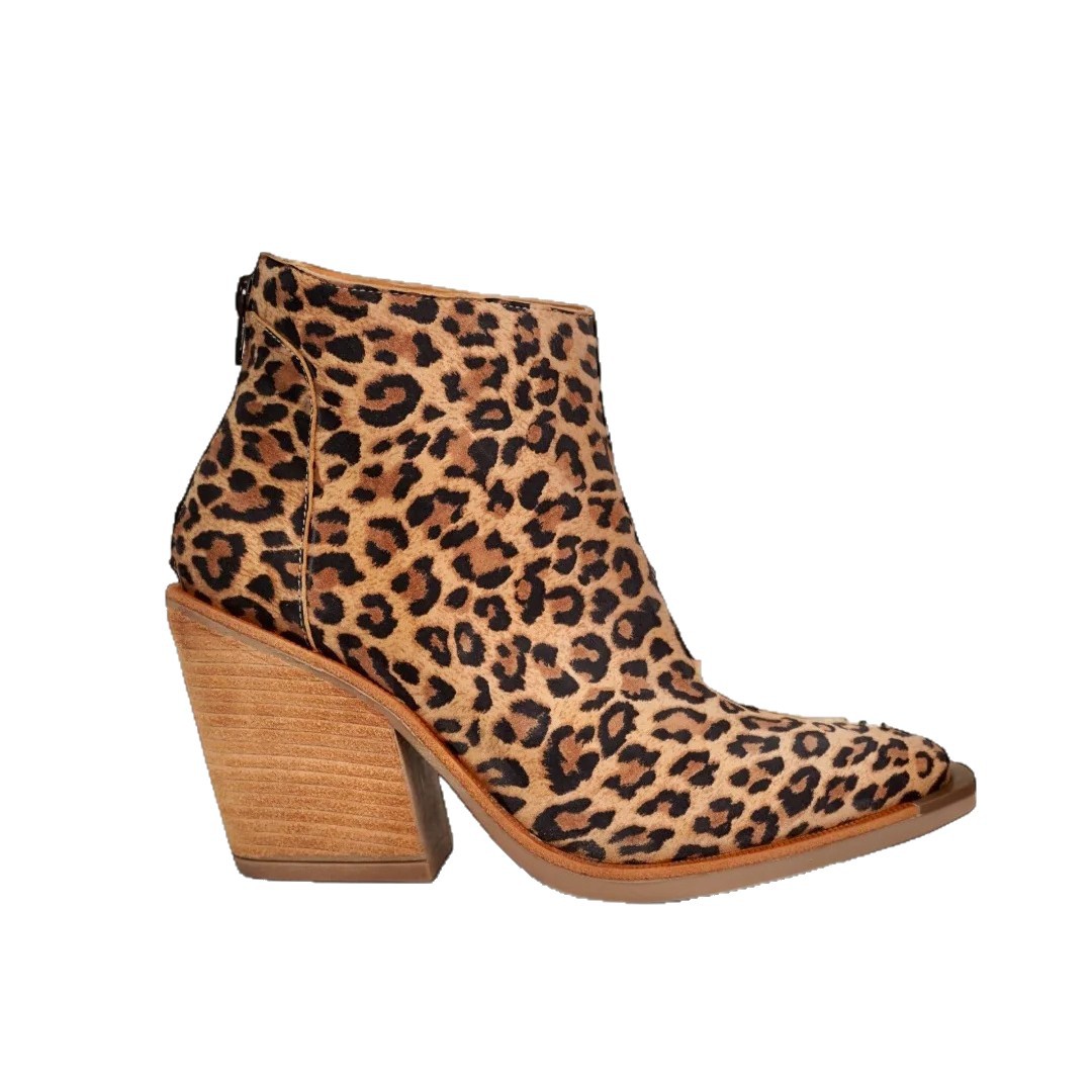 Leopard Pointed Ankle High-top Back Zipper Pull-up Boots For Women foto 5