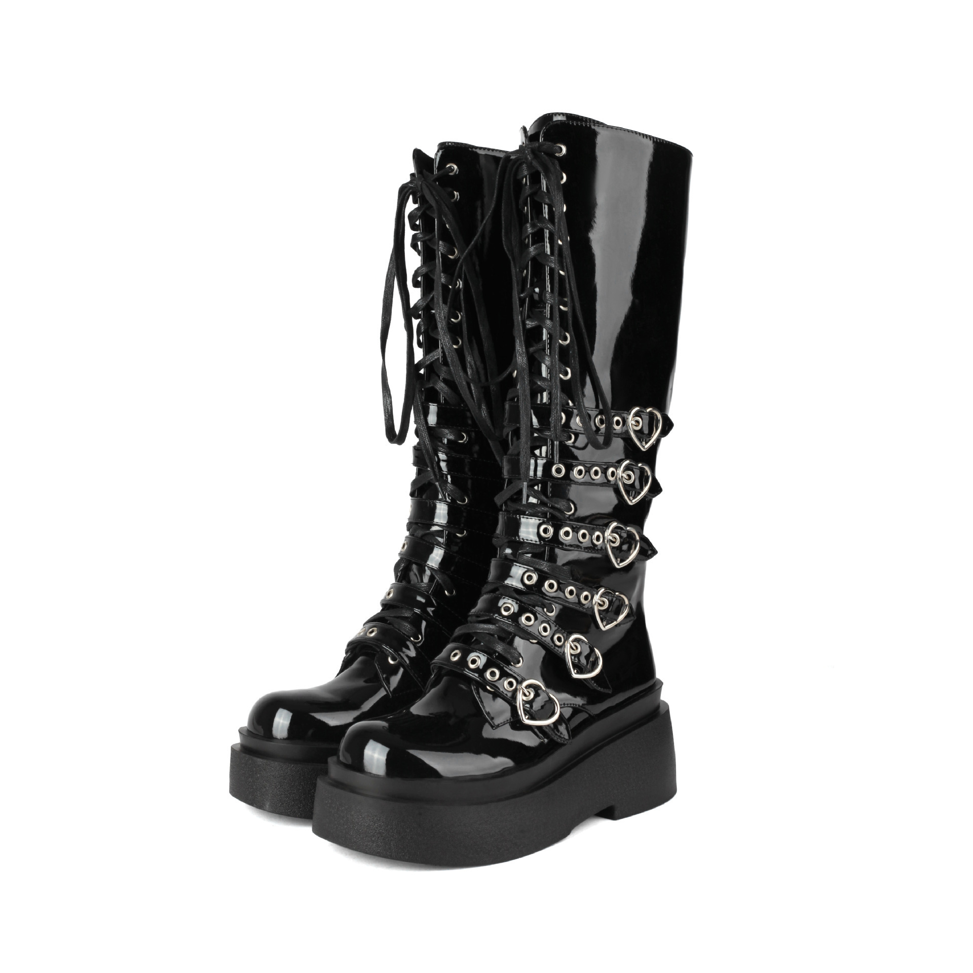Womens Casual Chunky-Soled Punk-Style Over-the-Knee Boots With Cross-Tie Straps foto 5
