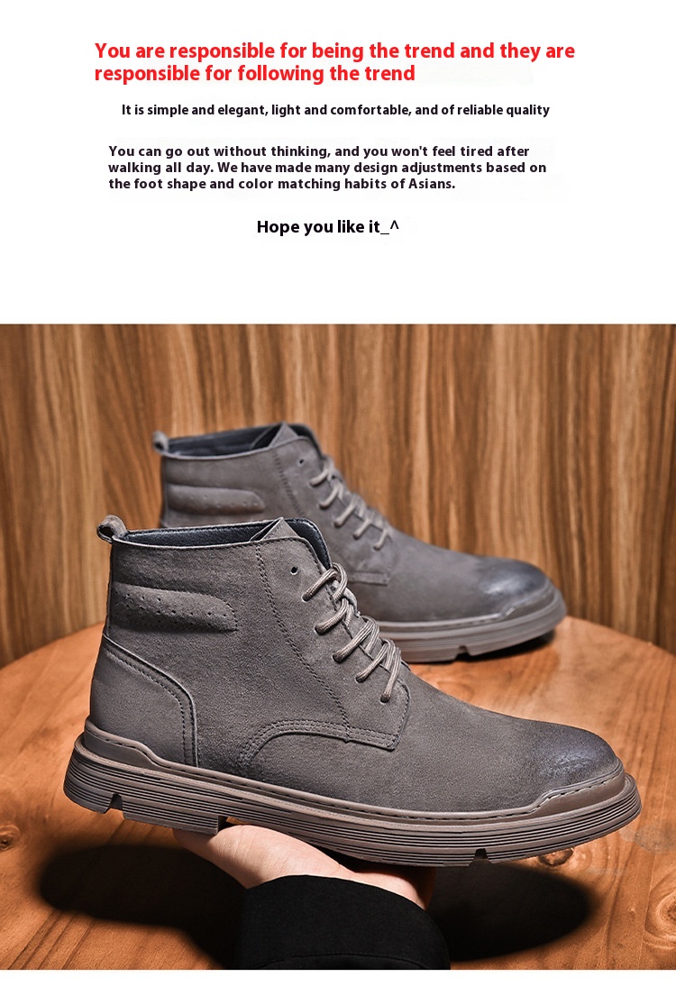 Round Toe Top Layer Cowhide Casual Men's Leather Boots foto 2