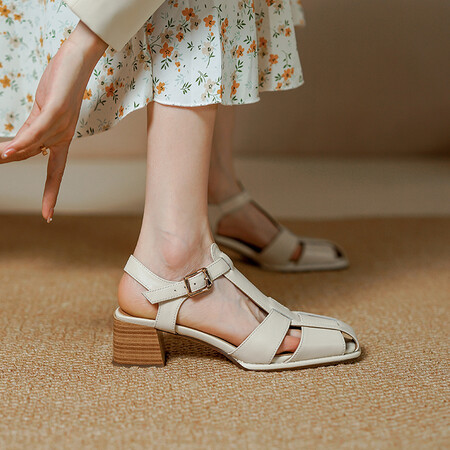 French Style Retro Closed Toe Roman Style Hollow-out Women's Sandals foto 5