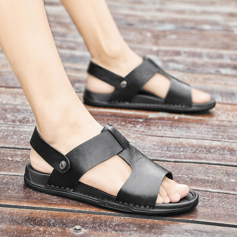 Summer Men's Leather Sandals Plus Size Roman Beach Shoes foto 4