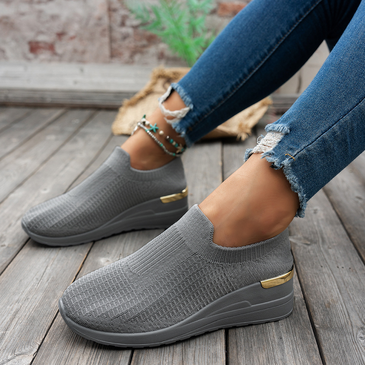 Womens Mesh Flyknit Thick-soled Breathable Casual Shoes foto 3