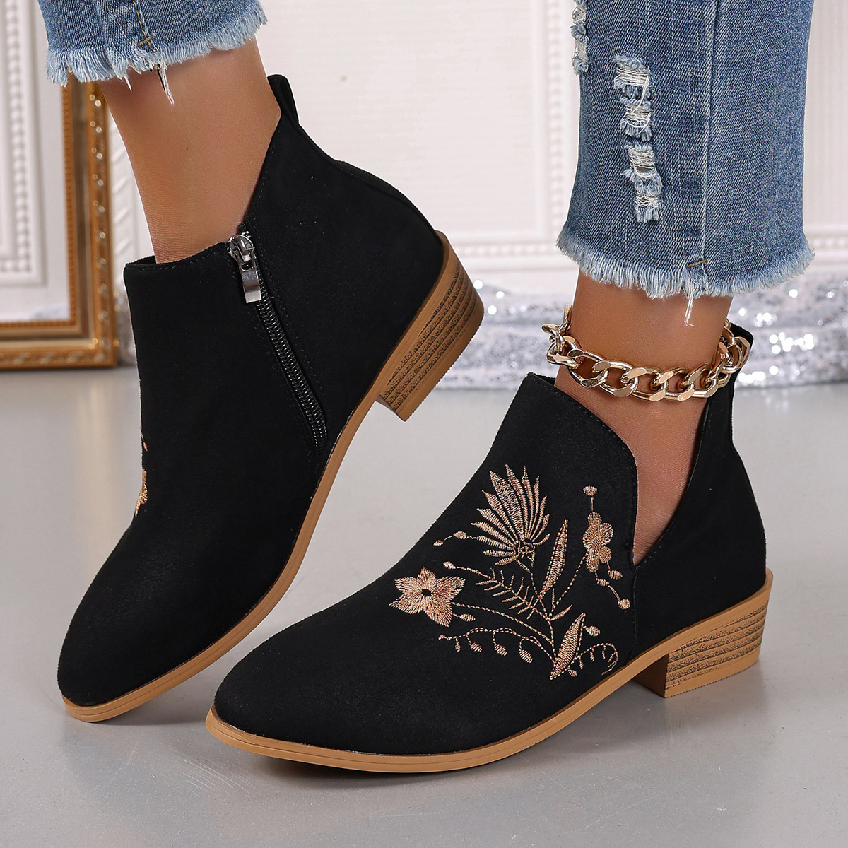 Women's European And American Fashion Pointed Printed Short Boots foto 5
