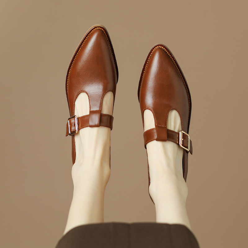 Chunky Heel New Soft Leather British Leather Shoes