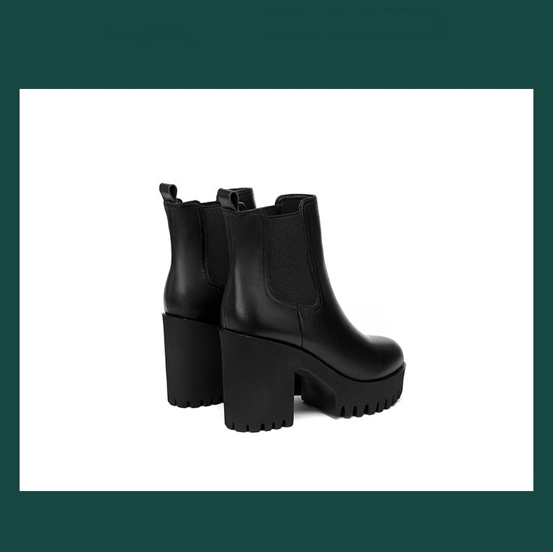 Women's Solid Color Genuine Leather High-heel Thick-heel Platform Mid-calf Boots foto 4