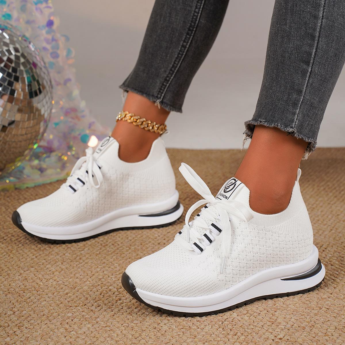 Plus Size Fashion Platform Flat Pumps Women's Casual Lace Up Mesh Sneaker foto 3