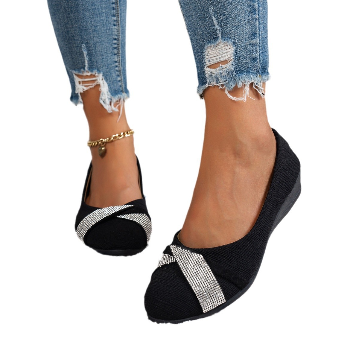 Round Toe Flat Bottom Fashion Rhinestone Low-cut Slip-on Women's Casual Shoes foto 4