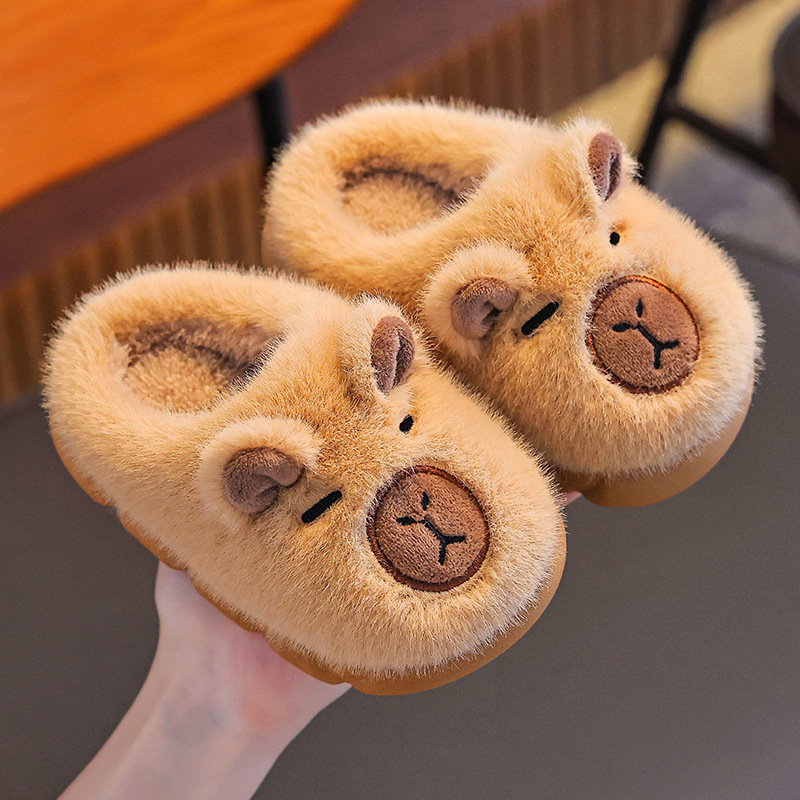 Cartoon Warm Capybara Winter Cotton Slippers For Kids