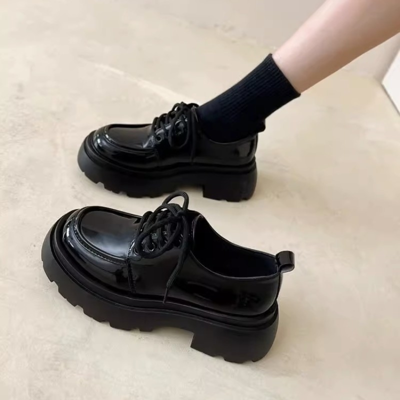 New Years Womens British-Style Chunky Sole Leather Shoes foto 5