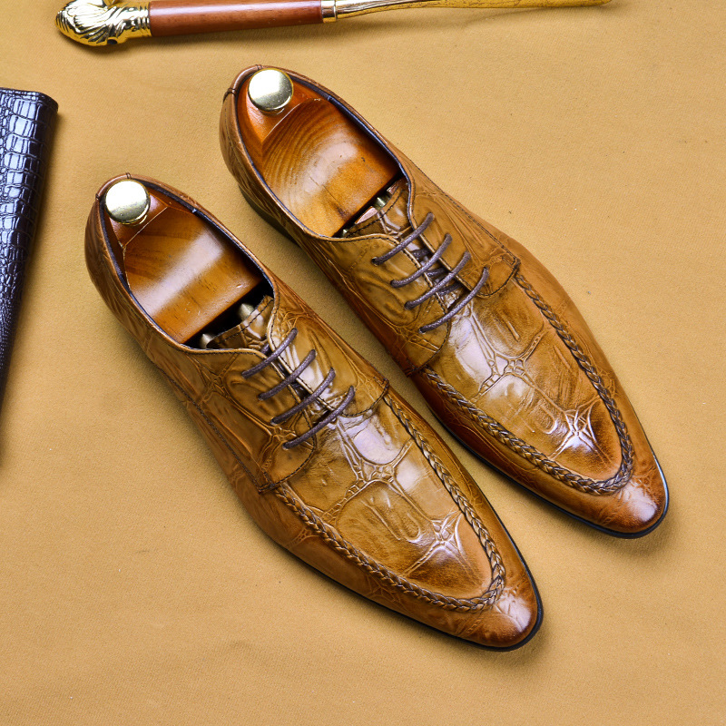Men's Korean-style British Casual Alligator Pattern Leather Shoes foto 2