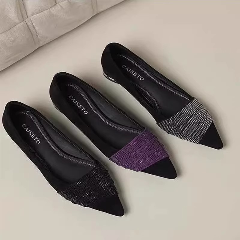 Pointed-toe Rhinestone Slip-on Low-cut Womens Shoes foto 2