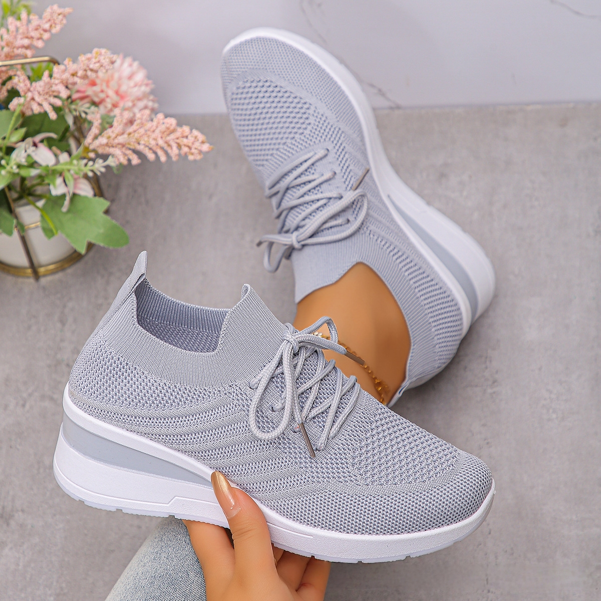 Knitted Breathable Multi-colored Slip-on Casual All-match Flyknit Sneakers foto 3